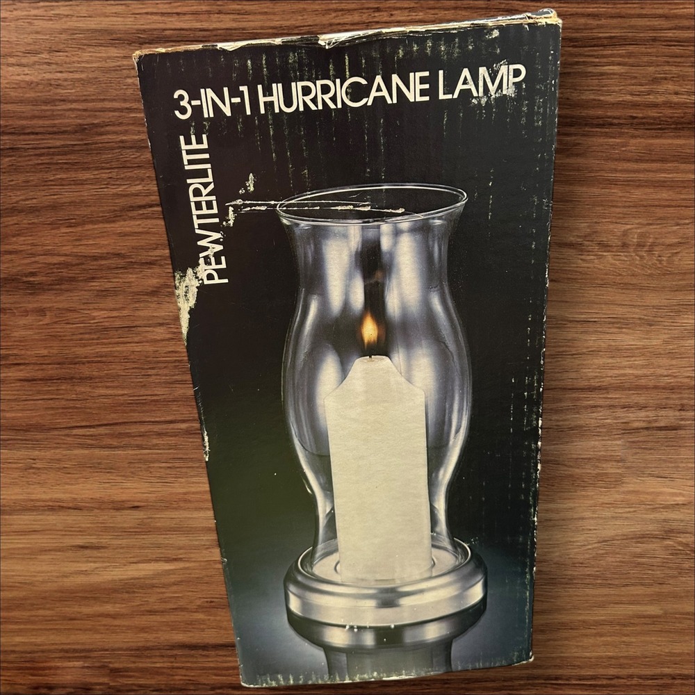 FB Rogers Silver Company 3 in 1 Hurricane Lamp Pewterlite Base‎ Classic Design